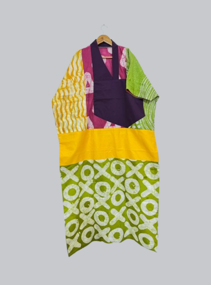 Vibrant XOXO Adire Dress with Patchwork Design